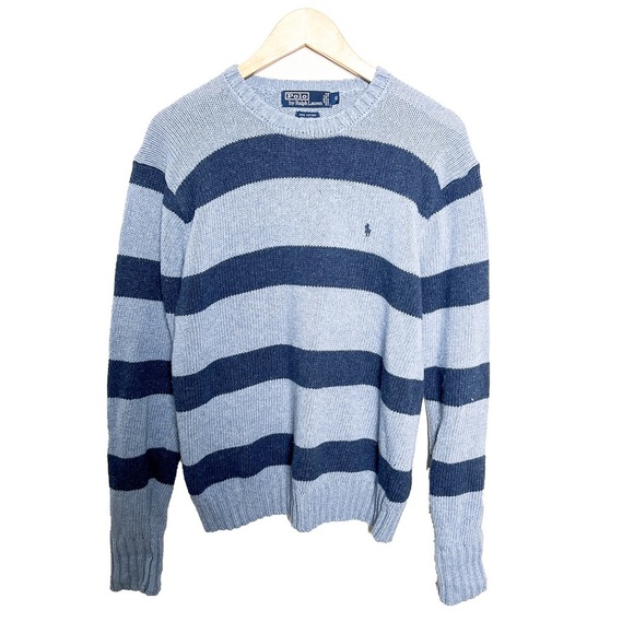 Vintage Other - Vintage Polo Ralph Lauren Men's Grey Navy blue linen cotton sweater Jumper S